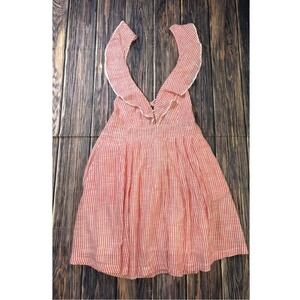 Free People Heartlines Mini Dress Womens L Pink Striped Ruffle Backless Cross